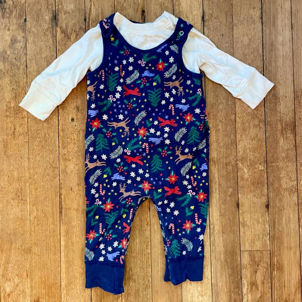 Hanna Andersson Winter Wonderland Cotton Overall & Tee Set 6-12mo